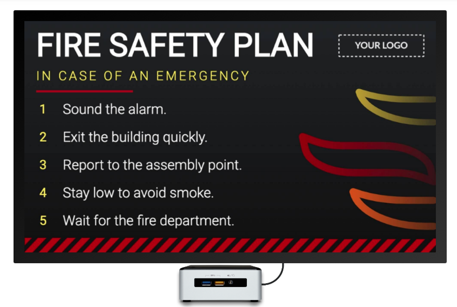 Digital signage for fire evacuation.