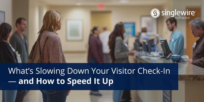 People checking in at a building